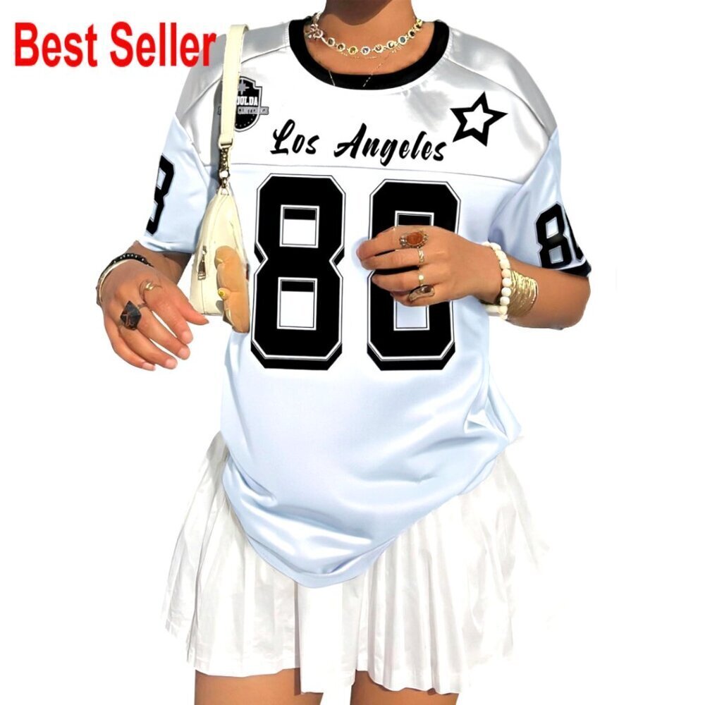 Oversized Y2K Graphic Tee Jersey Crewneck Streetwear Casual Polyester Fit